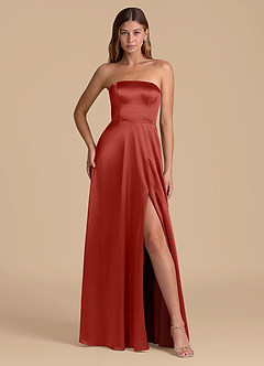Azazie Wren Bridesmaid Dresses Rust A-Line Strapless Metallic Satin Dress image4