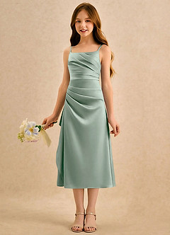 Azazie Canna Girls Formal Flower Girl Dresses Agave A-Line Pleated Stretch Satin Dress image5