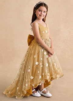 Azazie Celia Flower Girl Dresses Butterscotch A-Line Spaghetti Strap Tulle Dress image3