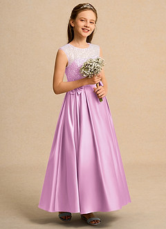 Azazie Candy Girl Flower Girl Dresses Candy Pink Ball-Gown Bow Matte Satin Dress image5