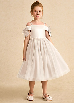 Azazie Amie vestidos de niña de las flores Vestido de Alabastro Blanco de Satin Mate de Corte En A con Vestidos sin tirantes image5