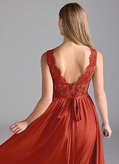 Azazie Elly Bridesmaid Dresses Rust A-Line Lace Stretch Satin Dress image6