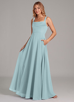 Azazie Shaude Vestidos de damas de honor Vestido de Neblina de Gasa de Corte en A con Plisado image4