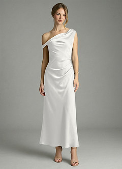 Azazie Emerson Bridesmaid Dresses White Mermaid Off the Shoulder Stretch Satin Dress image5