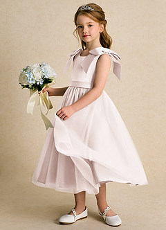 Azazie Serene Flower Girl Dresses Rose Petal Ball-Gown Bow Matte Satin Dress image2