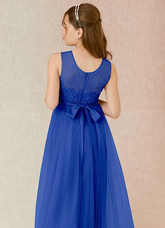 Azazie Georgette Junior Royal Blue A-Line Lace Tulle Dress image7