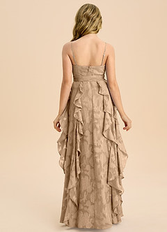 Azazie Peyton Junior Linie A Plisat Floral Burnout Lungime până la podea Domnișoară de onoare junioră Rochie image7