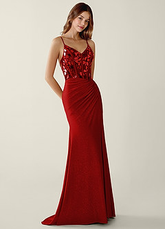 Kaida Red V-neck Sequins Corset Mermaid Prom Dress image4