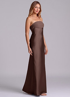 Azazie Ailanie Robes de demoiselle d'honneur Robe Fourreau en Satin extensible Bustier Ganache image4