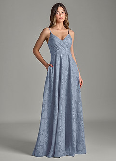 Azazie Amani 신부 들러리 드레스 A라인 주름진 플로럴 번아웃 바닥 길이 드레스 image3