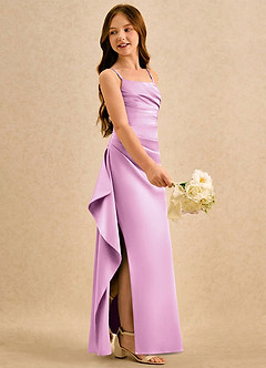 Azazie Cannoli Girls Formal Robe Demoiselle D'honneur Fillette Robe Trapèze en Mat Satiné Plissée Rose Bonbon image4