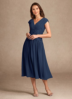 Azazie Hudson vestidos de madre de la novia Vestido de Azul Marino Oscuro de Encaje de Corte En A image5