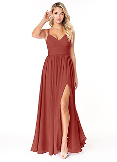 Azazie Chanel Bridesmaid Dresses Terracotta A-Line Pleated Chiffon Dress image1