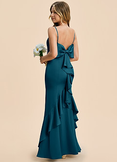 Azazie Lioren Junior Ink Blue Sheath Bow Stretch Satin Dress image4
