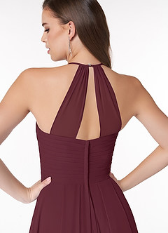 Azazie Ginger Bridesmaid Dresses Cabernet A-Line Halter Pleated Chiffon Dress image3