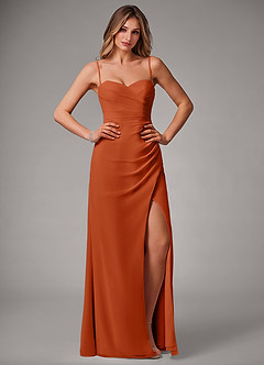 Azazie Haisley Vestidos de damas de honor Vestido de Naranja Quemada de Gasa de Corte Recto Convertible con Vestidos sin tirantes image1