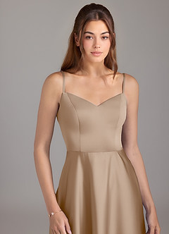 Azazie Marley Bridesmaid Dresses Taupe A-Line Off the Shoulder Stretch Satin Convertible Dress image2