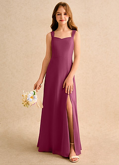 Azazie Makani Girls Formal Blumenmädchenkleider A-Linie Herzausschnitt Chiffon Kleid Maulbeerrot image3