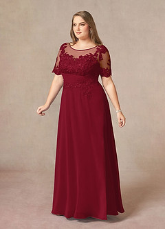 Azazie Raissa Mother of the Bride Dresses Burgundy A-Line Lace Chiffon Dress image11