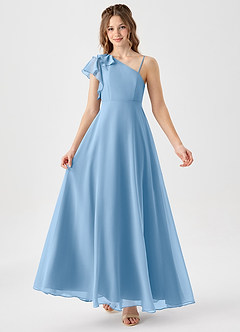 Azazie Arabella Junior Powder Blue A-Line Ruched Chiffon Dress image1