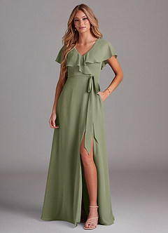 Azazie Lainey Bridesmaid Dresses Pistachio A-Line with Pockets Chiffon Dress image1