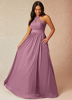 Azazie Hillian Bridesmaid Dresses Vintage Mauve A-Line Halter Pleated Mesh Dress image1