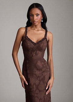Azazie Corina Final Sale Black Mermaid Ruched Floral Burnout Dress image2