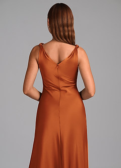 Azazie Nerine Bridesmaid Dresses Cinnamon A-Line Pleated Stretch Satin Dress image2