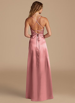 Azazie Mei Brautjungfernkleider A-Linie Metallischer Satin Kleid Rosettenrosa image5