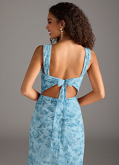 Azazie Jesaphine Jurken voor bruidsmeisjes Jurk van Chiffon met Kolom Boog Blauwe Varen Bloemen image2