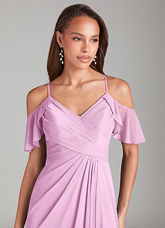 Azazie Dakota Jurken voor bruidsmeisjes Jurk van Mesh met A-Lijn Off the Shoulder Snoep Roze image5