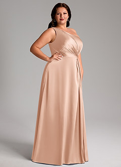 Azazie Brooke Brautjungfernkleider A-Linie One-Shoulder Stretch-Satin Kleid Roségold image10