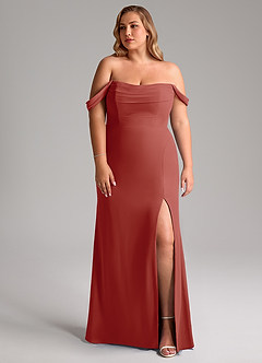 Azazie Saige Bridesmaid Dresses Terracotta A-Line Off the Shoulder Chiffon Convertible Dress image10