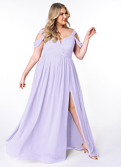 Azazie Lianne Bridesmaid Dresses Lilac A-Line Off the Shoulder Chiffon Dress image10