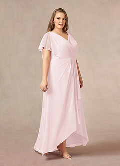 Azazie Eliza Mother of the Bride Dresses Blushing Pink A-Line V-Neck Pleated Chiffon Dress image4