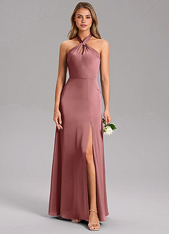 Azazie Tracie Bridesmaid Dresses Amethyst A-Line Side Slit Stretch Satin Dress image3