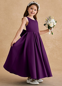 Azazie Honey Bear Blumenmädchenkleider A-Linie Plissee Matte Satin Kleid Traube image5