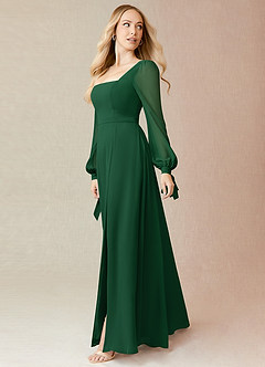 Azazie Leonia Bridesmaid Dresses Dark Green A-Line Long Sleeve Chiffon Dress image4
