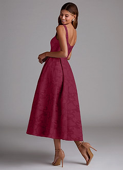 Azazie Amalie Bridesmaid Dresses Burgundy A-Line Pleated Floral Burnout Dress image2
