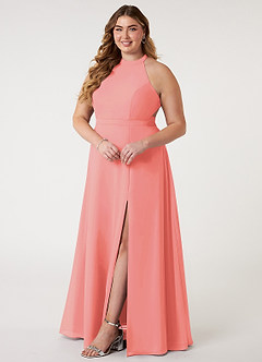 Azazie Clarice Abiti da Damigella Abito A-Line in Chiffon con Scollo Halter Corallo image11