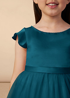 Azazie Aster Final Sale Ink Blue A-Line with Sleeves Tulle Dress image3