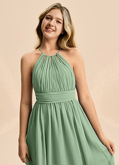 Azazie Noelle Junior Matcha A-Line Pleated Chiffon Dress image2