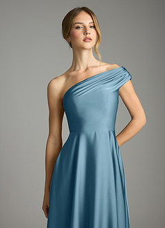 Azazie Melanie Brudepigekjoler En streg Off-Shoulder Stræk satin Gulv-længde Kjole image6