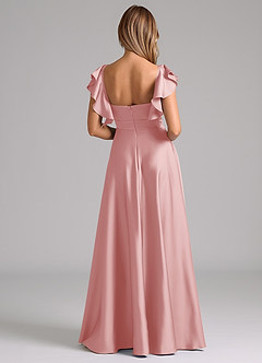 Azazie Leilani Bridesmaid Dresses Powder Pink A-Line Ruched Stretch Satin Dress image2