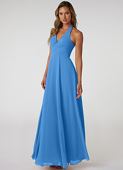 Azazie Tessie Bridesmaid Dresses Blue Jay A-Line V-Neck Pleated Chiffon Dress image3