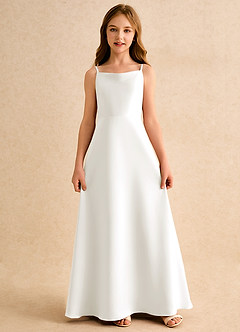 Azazie Joella Junior Formal Flower Girl Dresses Ivory A-Line Pleated Matte Satin Dress image5