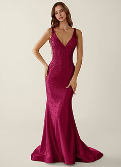 Roxana Burgundy V-neck Hot Rhinestones Corset Prom Dress image3