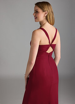 Azazie Mero Bridesmaid Dresses Burgundy Sheath Pleated Chiffon Dress image4