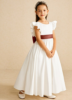 Azazie Aero Robe Demoiselle D'honneur Fillette Robe Trapèze en Coton Plissée Ivoire Auburn image5
