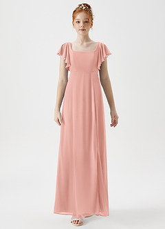 Azazie Bondi Junior Rosette A-Line Side Slit Mesh Dress image4